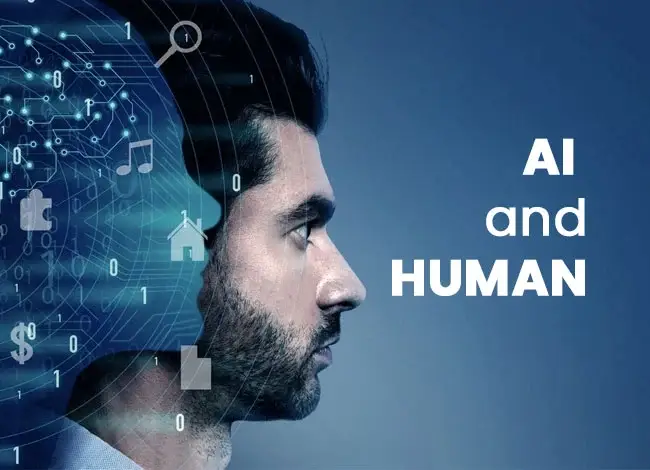 Illustration showing human and AI collaboration.